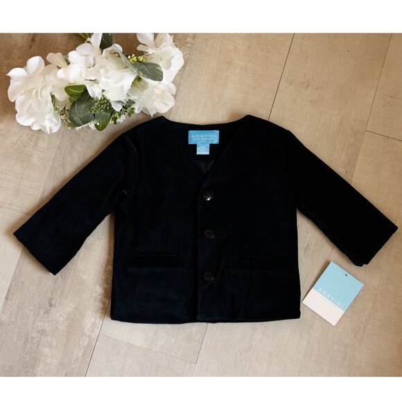 Boy's Black Cotton Velvet Eton Jacket Blazer Ring Bearer Special Occasion NWT